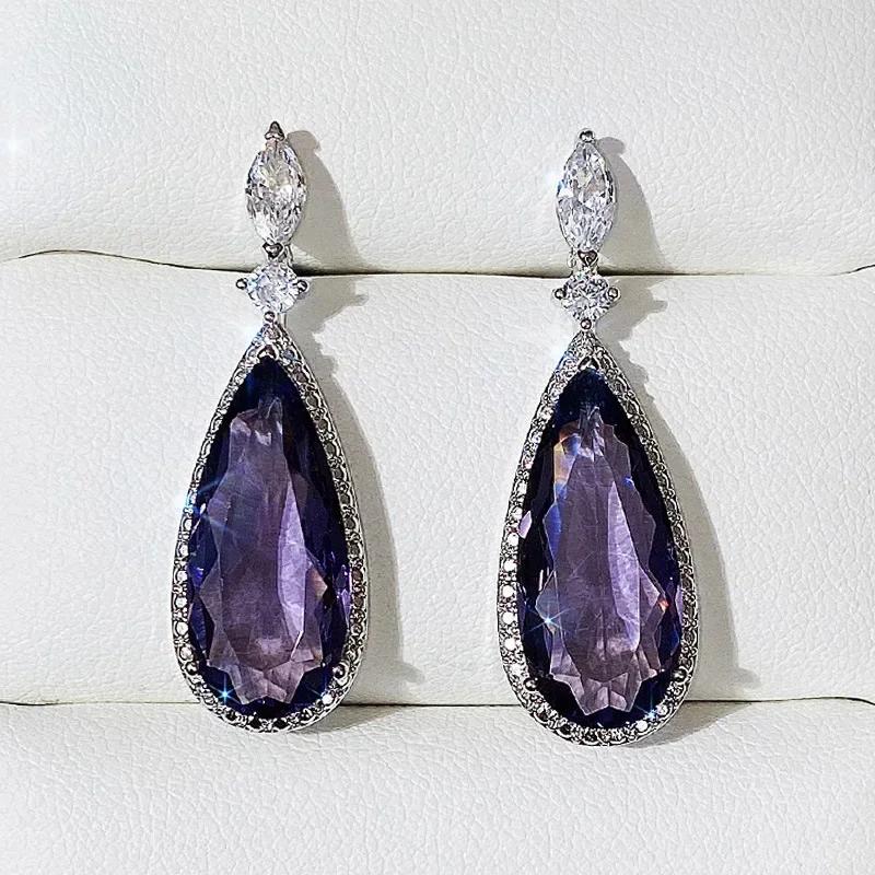 Shiny Zircon Wedding Hanging Earrings with High Grade Temperament Geometric Cubic Zirconia  Quality Women's Luxury Jewelry
