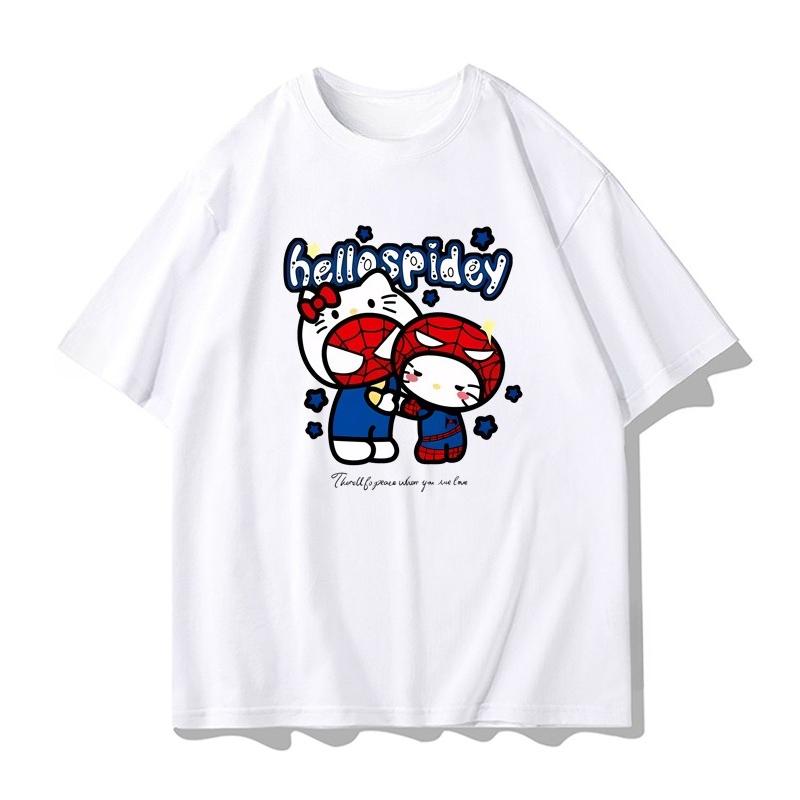 

Disney HelloKitty Joint Spider-Man Short-sleeved T-shirt Women s 2025 New Summer Cotton Hello Kitty Clothes Trendy Brand Popular 4XL