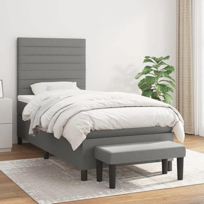 Maison Exclusive - Sommier à lattes de lit avec matelas Gris foncé 100x200cm Tissu