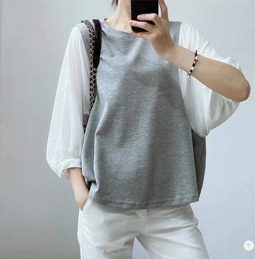 

2025 Japanese Korean Summer Patchwork Striped Round Neck T-Shirt with 7 Color Options M