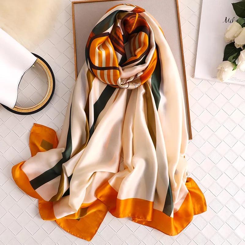 Luxury Summer Women 180X90Cm Scarf Carriage Quality Soft Silk Scarves Female Shawls Foulard Beach Cover-Ups Wraps Ladies Bandana
