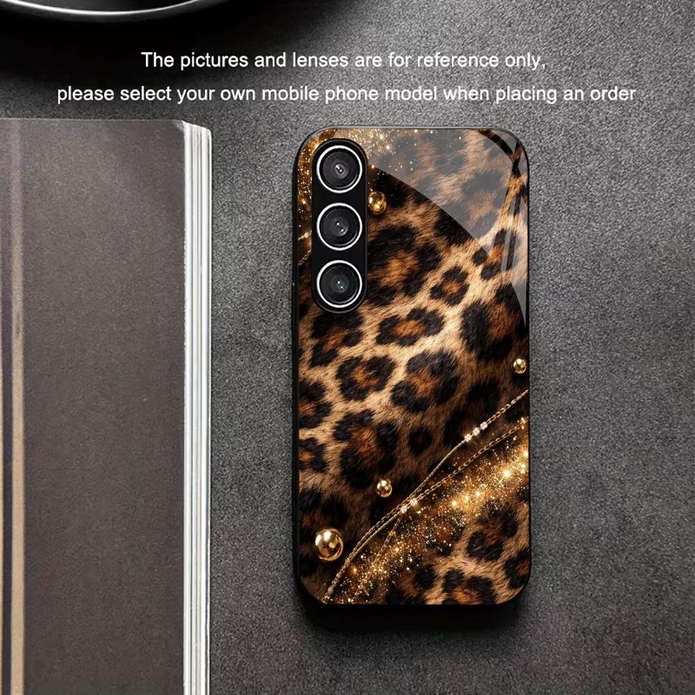 Dark Leopard Print Pattern PhoneCase Glass PhoneCase for Samsung Galaxy S26 S25 S24 S23 S22 FE Ultra Plus Scratch Proof Smooth