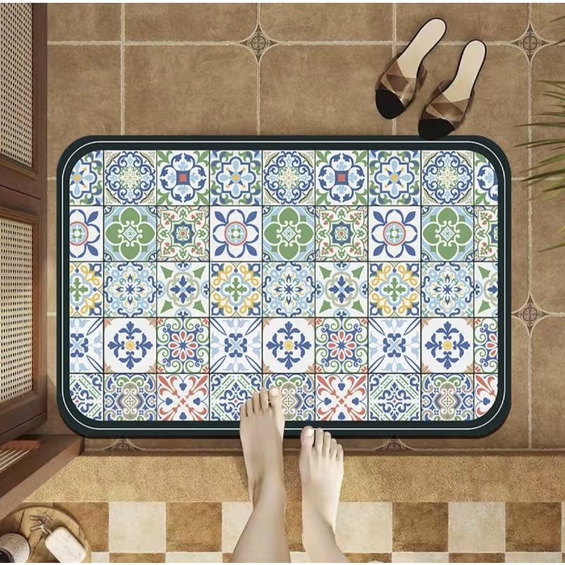 Light Luxury Retro Style Diatom Mud Floor Mat Bathroom Bathroom Water Absorption Quick Dry Door Mat Anti Slip Foot Mat Entry Door Mat
