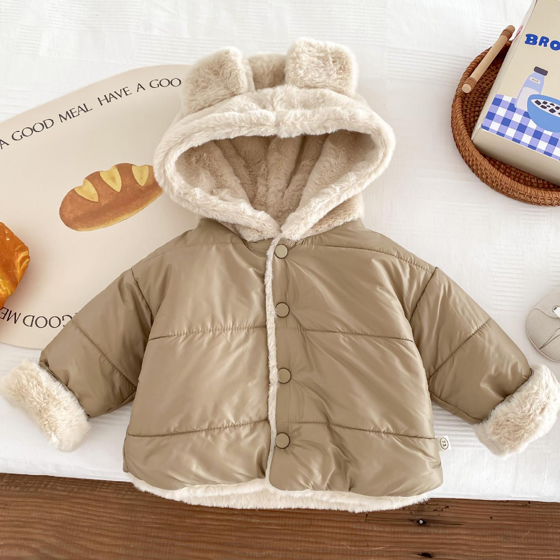 

Милая детская хлопковая куртка с ушками – Теплое пальто с капюшоном для мальчиков и девочек, Мягкая подкладка, Застежка на пуговицах, Размер 80–120 100