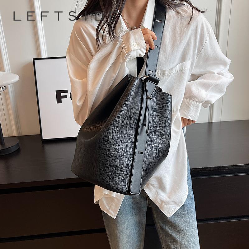 

LEFTSIDE Retro Small Solid Color Leather Shoulder Bags for Women 2026 Designer Korean Fashion Female Handbags Underarm Bag чёрный