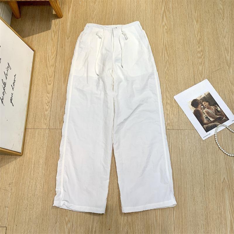 

Новые летние белые свободные широкие брюки женские повседневные прямые брюки больших размеров женские однотонные элегантные офисные женские брюки на шнурке 24291 2XL белый