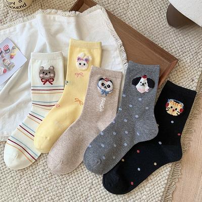 Süße Cartoon-Socken für Damen, mittellang, mit Plüschbär-Pünktchen, süße, knochenlose Damensocken