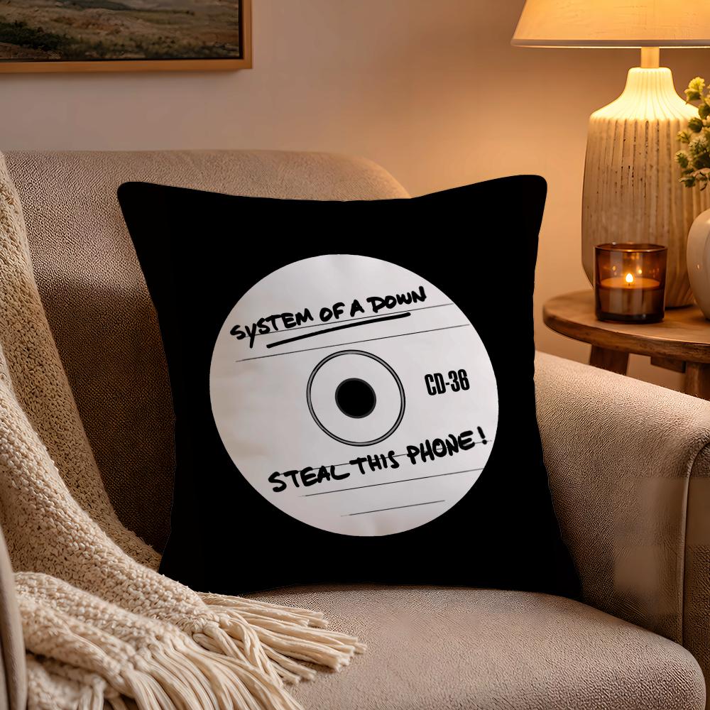 Hot Rock Band SSystem Of A Down Pillow Case Soft Plush Cushion Cover Double Print and Invisible Zipper for Sofa Home Car Use