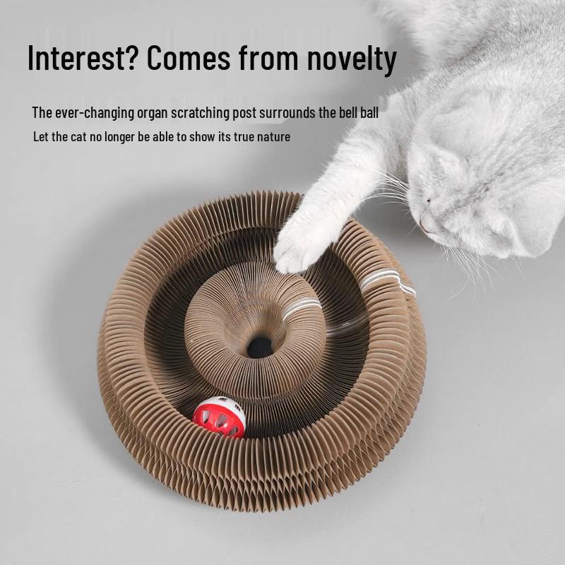 Accordion Cat Scratching Post: Durable, Non-Shedding, Self-Play Corrugated Cardboard Toy & Bed for Boredom Relief