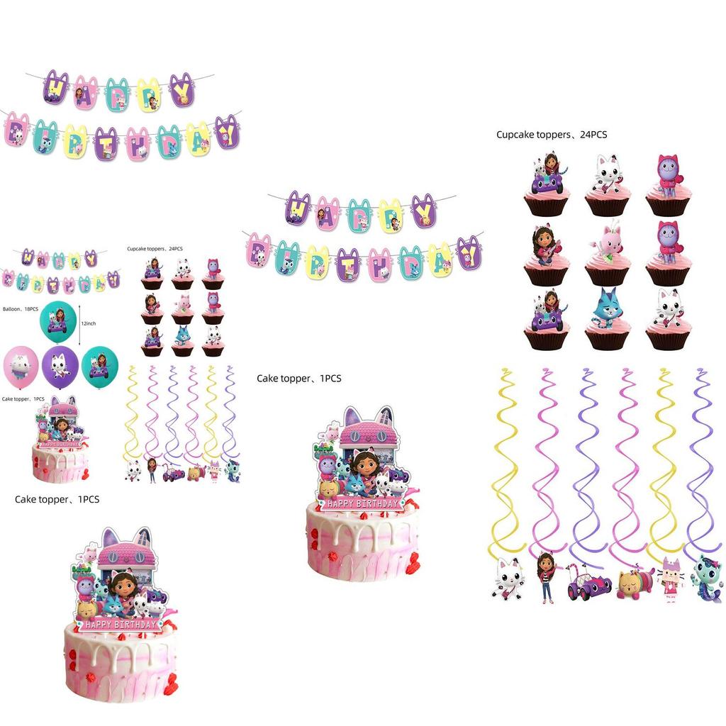 Whimsical Gabbys Dollhouse Party Supplies Featuring Durable Banners Balloons And Themed Cake Toppers