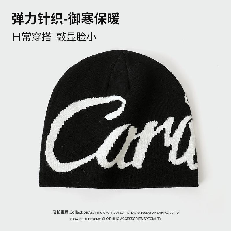 Letter Jacquard Fashion Versatile Knitted Hat Women's Street Cold Hat Autumn and Winter Men's Warm Baotou Cold Hat