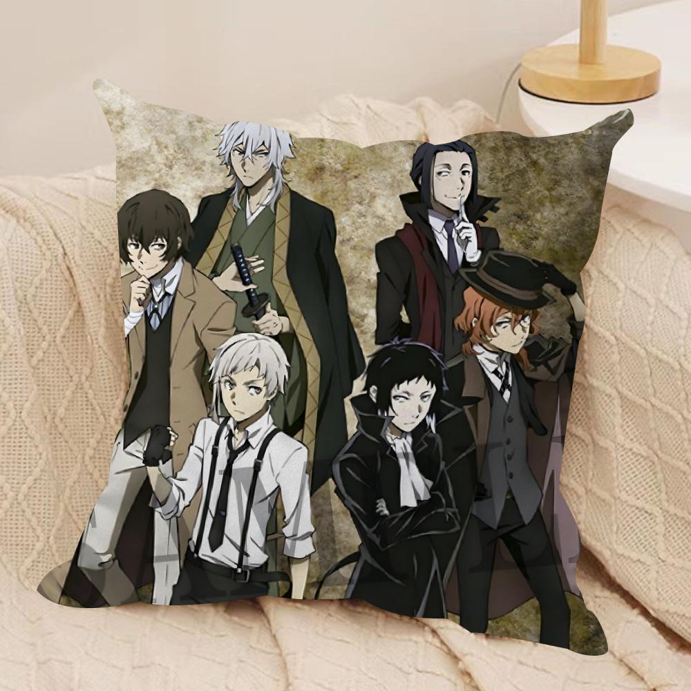 B-BunGo S-Stray Dogs Cushion Cover Soft Plush Fabric Double-Sided Printed Sofa Cushion Cover for All Seasons Home Decor Gift