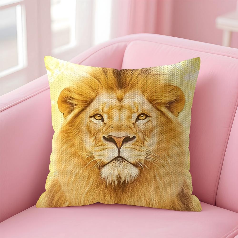 Lion Cool Cushion Cover Natural Linen Pillow Case DoubleSided Print Decorative Sofa Pillowcase Home Decor Gift