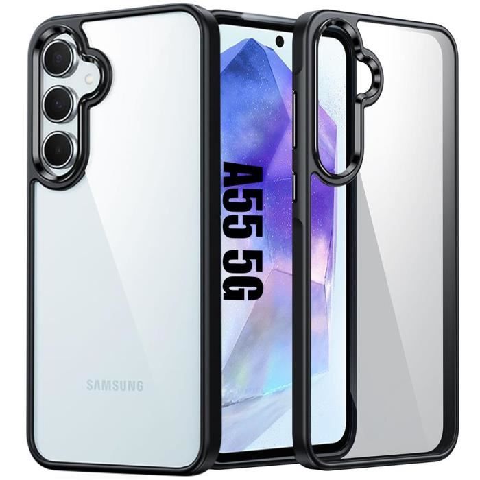 Coque - BOOLING - pour Samsung Galaxy A55 5G - Antichoc - Silicone Noir - Dos Transparent PC