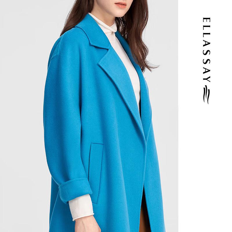 ELLASSAY Women's Wool Cashmere Blend Blue Tweed Coat