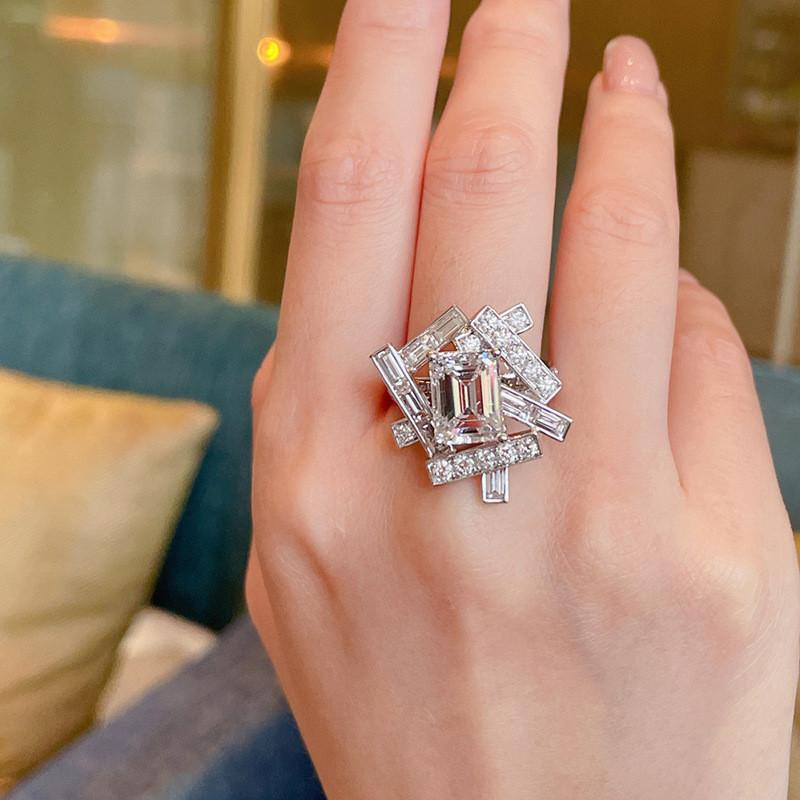 CopperIrregular Rings for Women Sparkling CZ Personality Girls Finger Accessories for Hip Hop Party New Jewelry