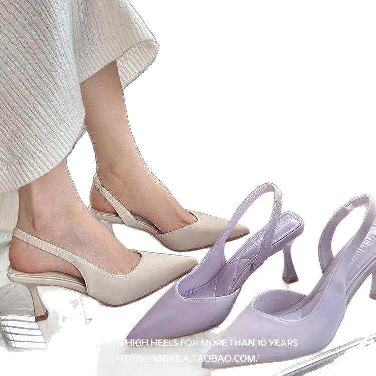 Baotou fashion sandals women's 2025 spring and summer new pointed high heels women's stiletto back strap fashion sandals