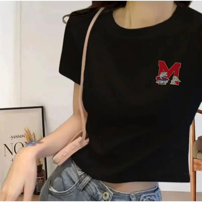 Round Neck Dressing Short T-shirt Shirt for Girls In Summer New Design Pure and Slim Body