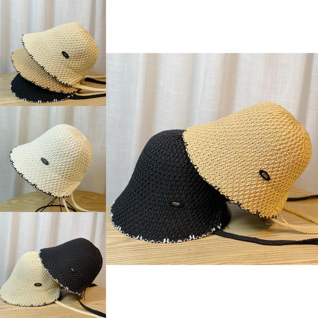2024 Fashionable Hollow Black Fisherman Hat Women's Adjustable Sunshade Sunscreen Hat