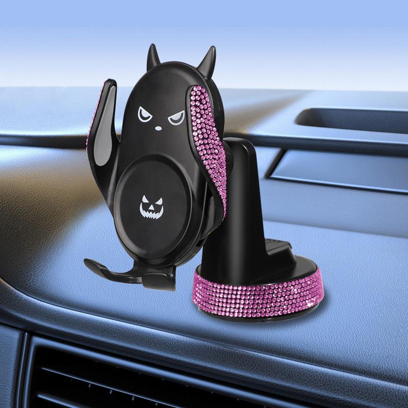 Diamond Crystal Gravity Car Cell Phone Holder Cute Smiling Face Auto Telphone Navigation Rotary Stand Car Accessories for Women