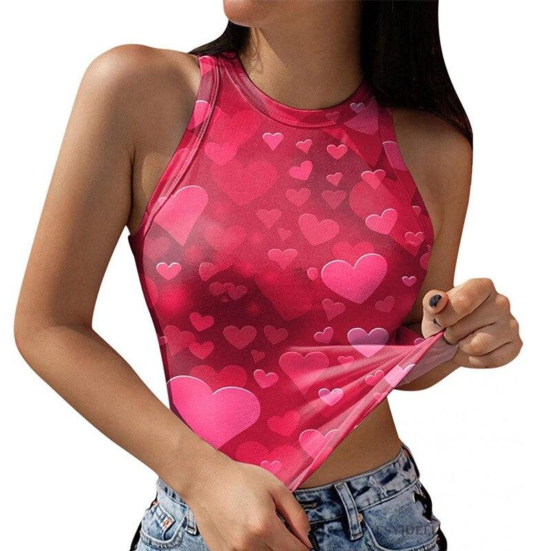 Nové jaro léto sexy ženy triko s potiskem s kulatým výstřihem Krátká vesta bez rukávů Halenka s pupíkem pro volný čas Slim Fit žebrovaná tílka