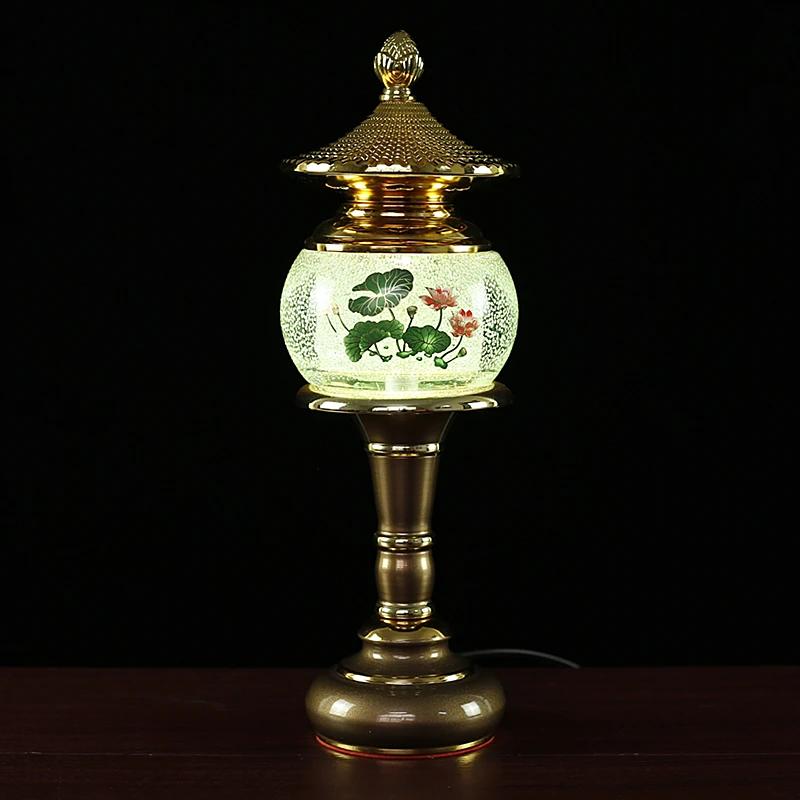 2pcs Colorful Crystal Lotus Simulated Candlestick with Colorful Glass for Household Shentai Power Supply Feng Shui Buddhism