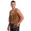 Men Faux Suede Tassel Detail Vest Fashion Rivets Fringe Trim Western Style Open Front Sleeveless Waistcoat