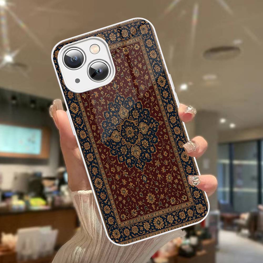 

Persian Carpet Floral Art Tempered Glass For Iphone 14 13 12 11 Pro Mini XS MAX 14Plus X XS XR Fundas iphone 12 mini