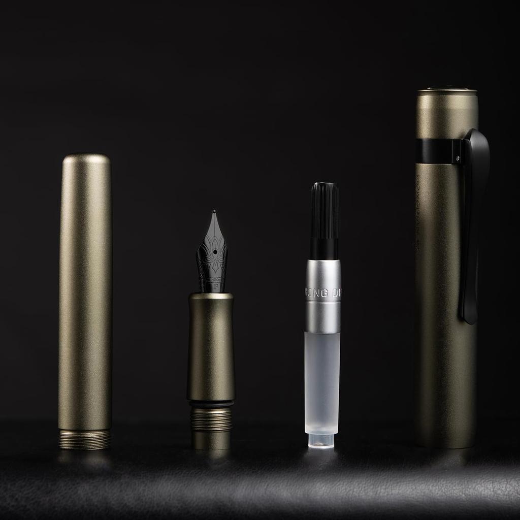 Hongdian M2 Mini Fountain Soft Army Green Slim Pocket Travel Pen Pen, Ultra-Fine, Nib, Aluminum,