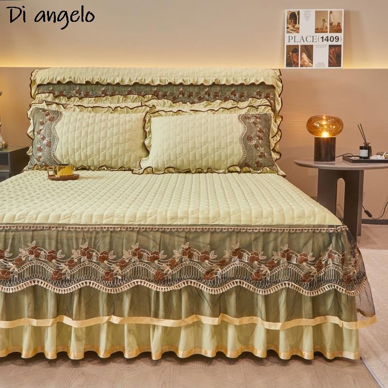 1PC 180x200cm Farai Velvet Thickened Quilting Bed Skirt Embroidery Cotton Bedspread Pillowcase Mattress Cover King Queen #/L
