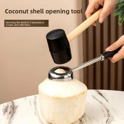 Ouvre-noix de coco en acier inoxydable, set de 3 pièces, marteau en caoutchouc et grattoir, facile à utiliser, poulet à la noix de coco, glace à la noix de coco, jus de coco