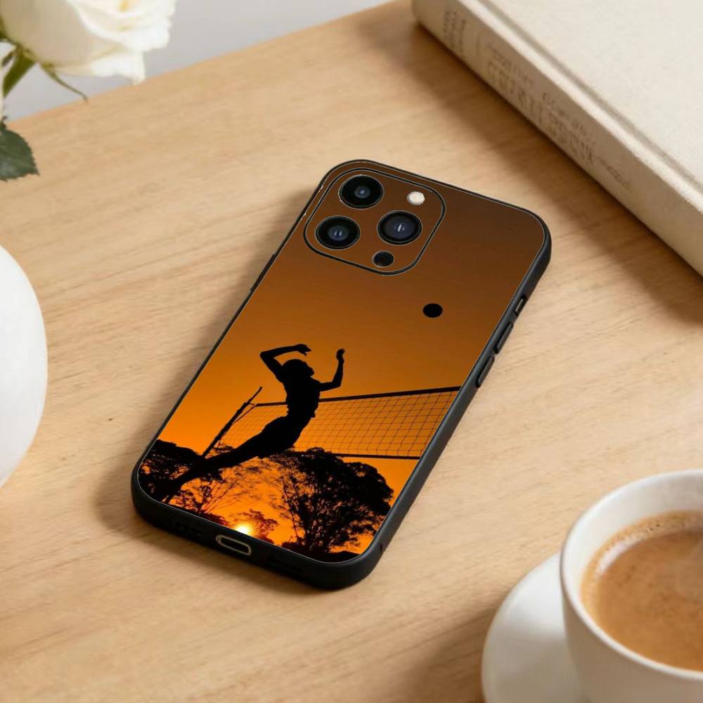 

Volleyball Phone Case For iPhone17,16,15,14,13,12 Plus,Max Soft Silicone Black Cover iPhone14