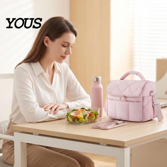 Fashionable Commuter Lunch Pouch Quilted Double Layer Insulated Bag, Lightweight Leakproof Thermal Box, Bag for Soup Storage Portable Large