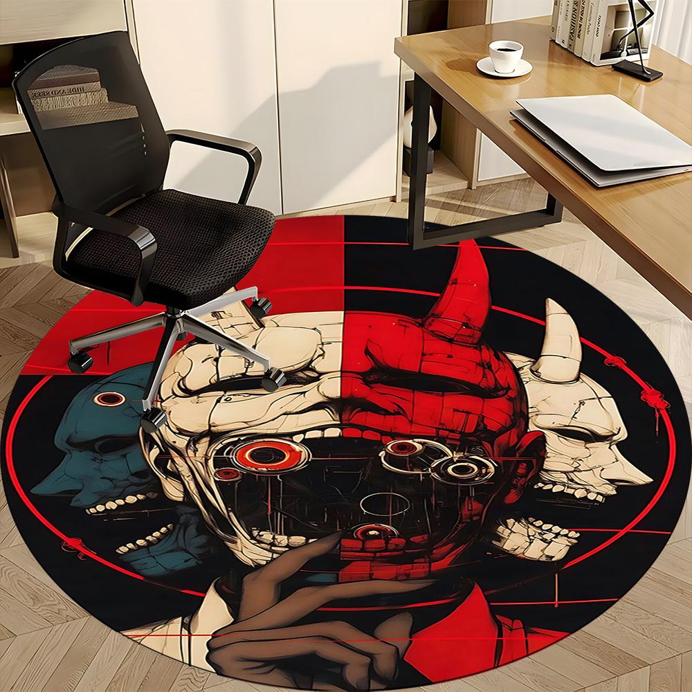 1PC Cyberpunk Mask Office Round Area Rug, Mat Suitable For Office, Under Office Chairs Bedroom Living Room Home Decor, Room Deco