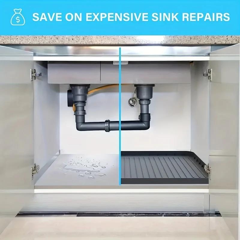 Durable Silicone Under-Sink Mat - Waterproof Drip Tray Liner For Kitchen & Bathroom Cabinets, Easy-Clean Storage Solution