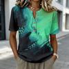 Damen Kurzarm Henley Hemd mit Knopfleiste Leinen Baumwollmischung Lässige Bedruckte Bluse Leicht Atmungsaktiv Sommer Oberteil
