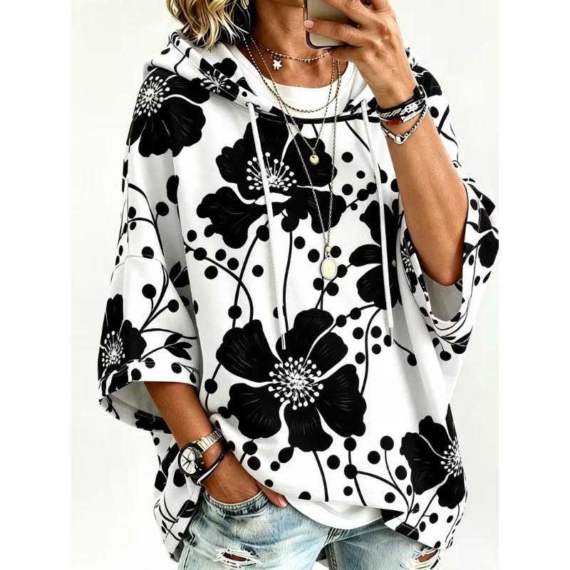 Women's Plus-Size Hooded Sweatshirt, Elegant Comfortable Simple Pattern Print,Fashionable and Versatile