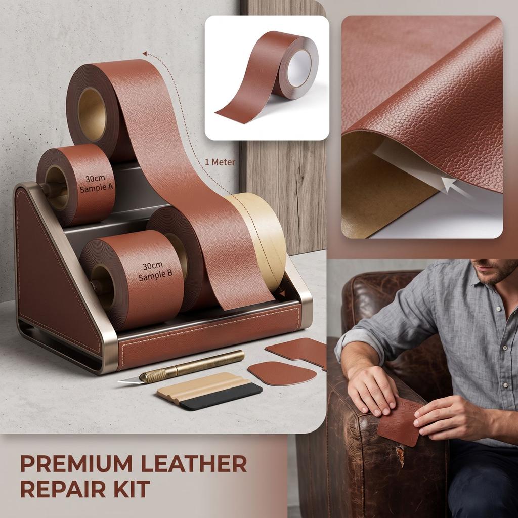 Self-Adhesive Leather Tape Kit - Strong Adhesive Patch for Sofa, Car, Chair, Furniture, Jacket - 30cm Wide 1m Long