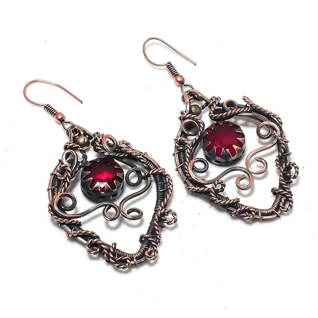 Red Garnet Jewelry, 999 Copper Wire Wrapped Earrings, Handmade Gemstone Jewelry Earrings For Memorial Day