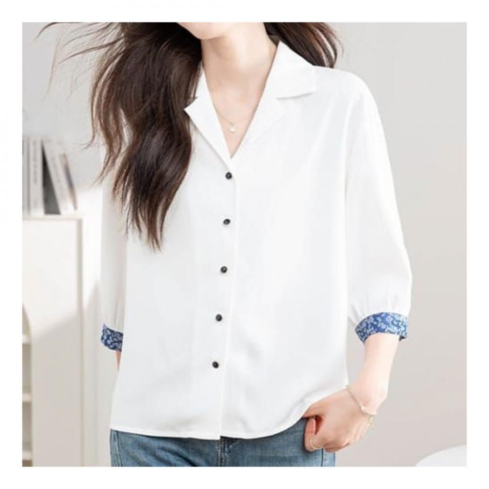 Navava Women Vintage Clean Point Sleeve 7 8 Shirt Nb2197