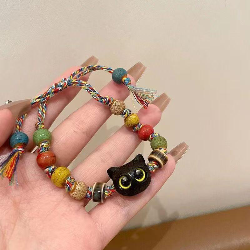 Handmade Adjustable Big Eye Cat Bracelet For Women Men Charm Beads Pet Bracelet Fashion Halloween Gothic Jewelry