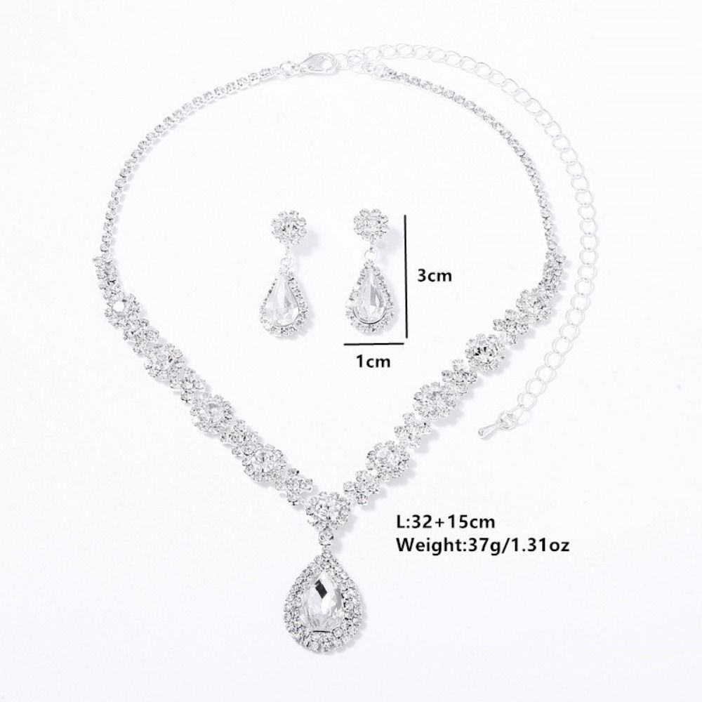 3 Pcs New Shiny Rhinestone Water Drop Shape Sparkling Bridal Jewelry Set Crystal Earring Set Gifts