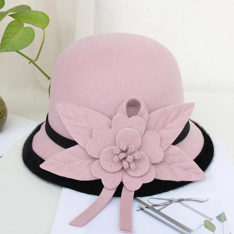 Three-Dimensional Flower Top Hat Autumn And Winter Woolen Hat Women'S Dome Casual Fisherman'S Basin Hat