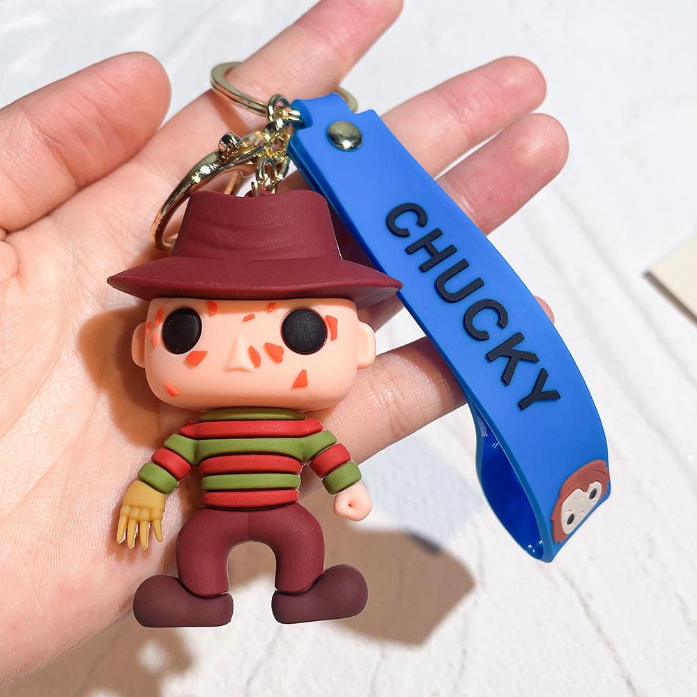Scary Series Killer Doll Keychain Halloween Themed Silicone Keyring For Birthdays