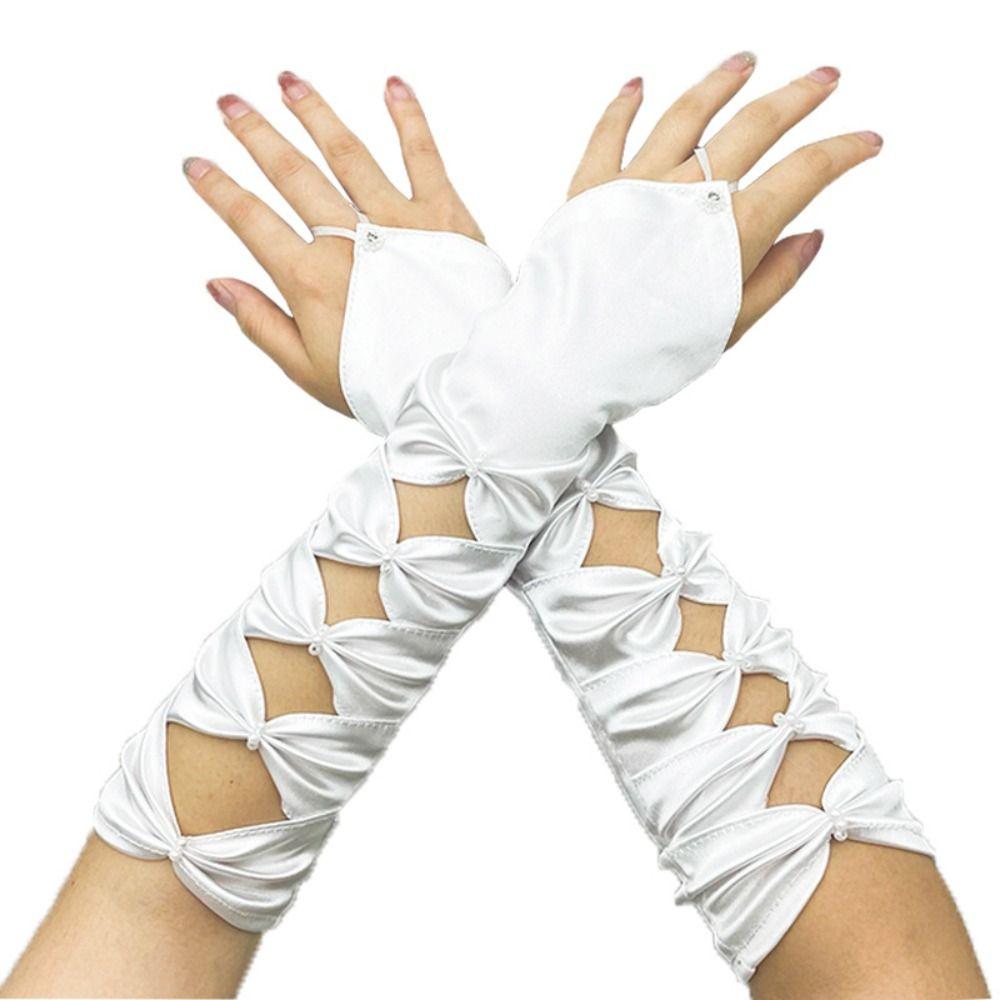 Arm Warmer Party Formal Gloves Bow Full Finger Gloves Temperament Women Long Gloves  Women