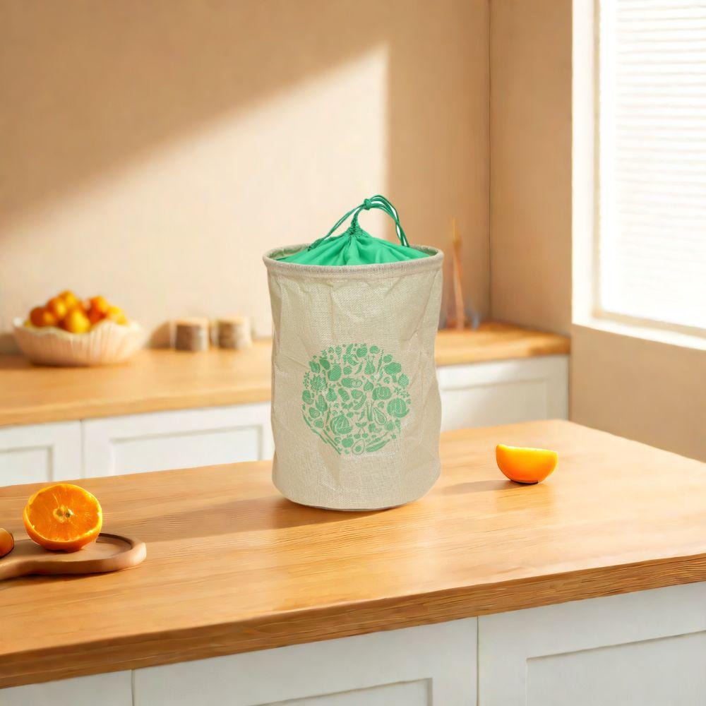 2Pcs Washable Imitation linen Storage Bag Wear-resistant Kitchen Drawstring Bag Kitchen Supplies