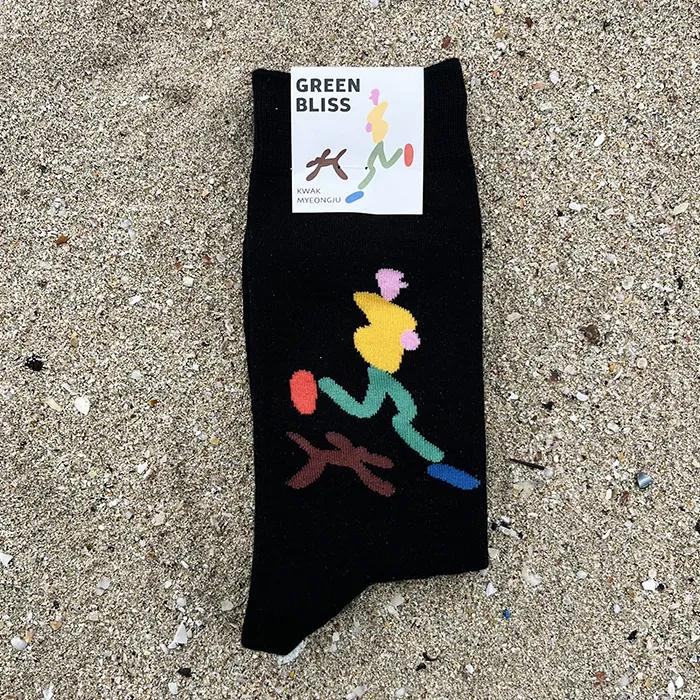 One two three, jump_black. Soft organic non-compression illustrated socks