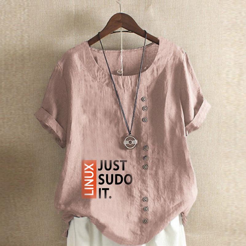 Women's Fashion Round Neck Short Sleeve T-shirt Casual Cotton Linen Graphic Shirt Leisure Loose English Letter Prined Summer Blouse Tops Plus Size