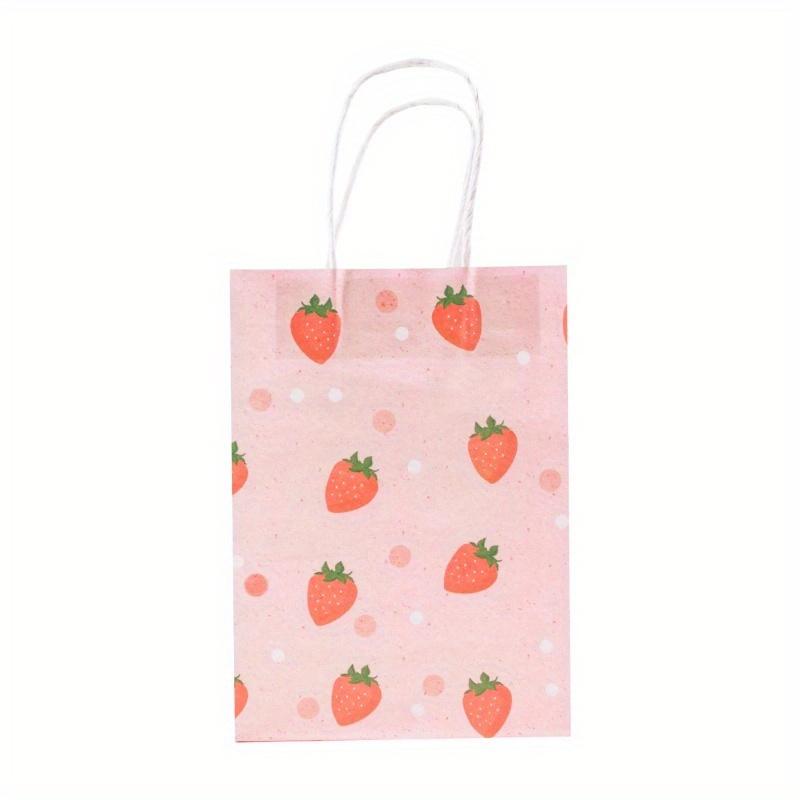 6pcs Pink Strawberry Pattern Tote Bag Girls Party Paper Gift Packaging Bag Strawberry Birthday Party Supplies Kids Favors Bag