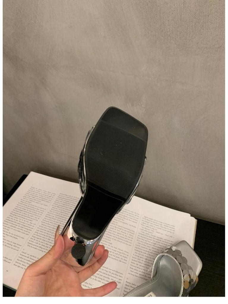 Dámské 2025 Stříbrné Francouzské Niche High-End Venkovní Sandály Žabky na Vysokém Podpatku